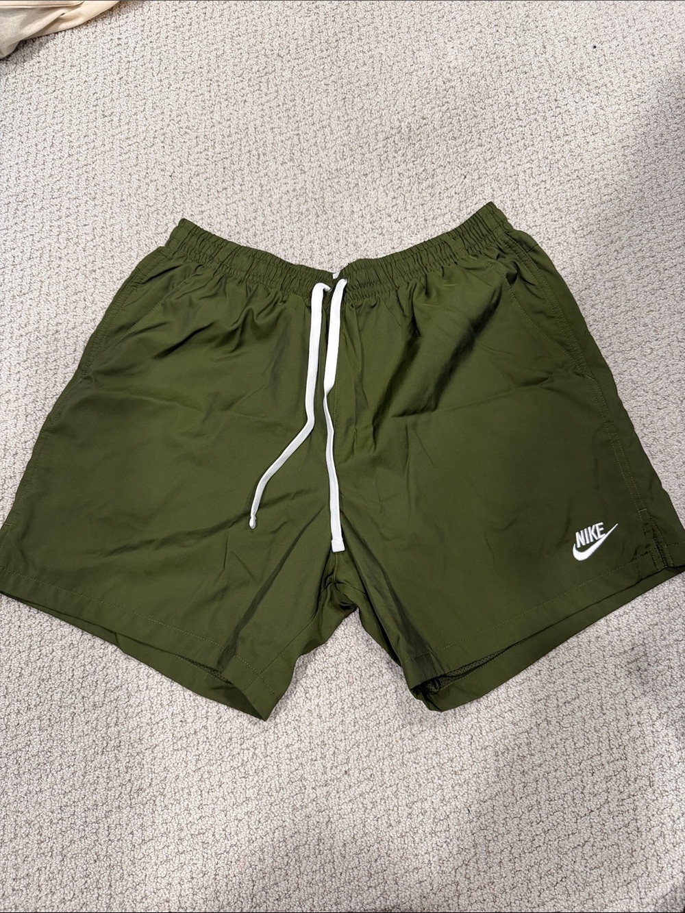 Nike Olive Green Men's Shorts with White Drawstring
